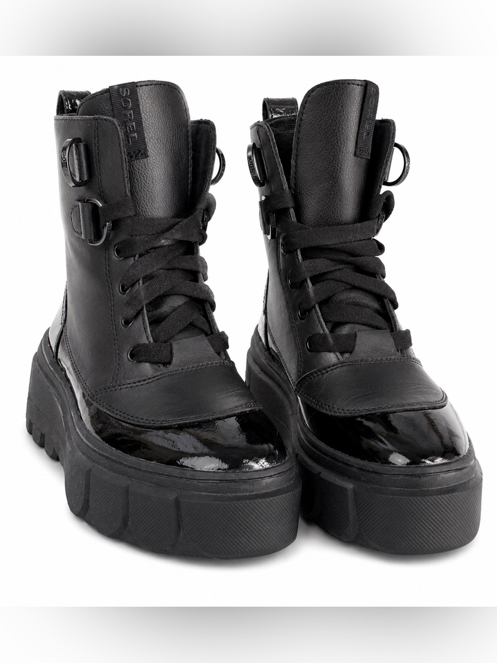 NWOT Sorel Caribou X Lace Waterproof Platform Boots Black Patent Leather Sz 7.5